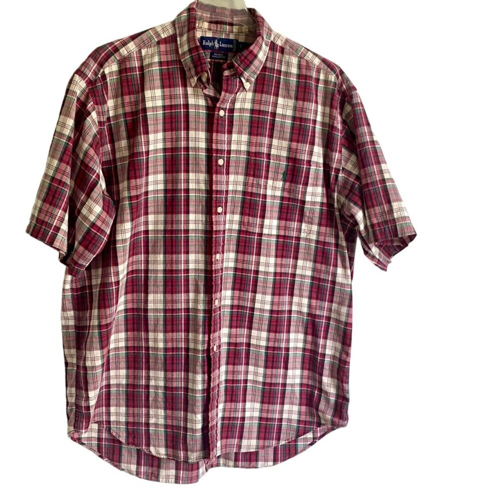 Ralph Lauren Blaire Men's Cotton Plaid Short Sleeve Button Down Shirt Large
